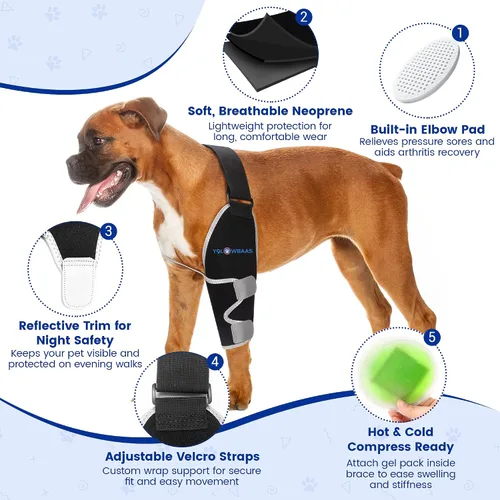 Miniatura 2 de Codera para perro con paquete de gel caliente/frío, soportes ajustables para piernas de perro, soporte de hombro delantero para perro, coderas