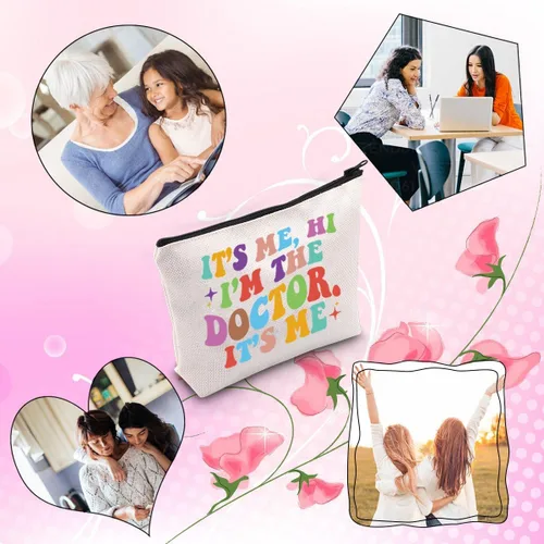 Miniatura 6 de TSOTMO Bolsa de maquillaje para médico, regalo para dentista y doctora, soy yo, hola soy el doctor, soy yo, regalo para doctora, Beige, Médico