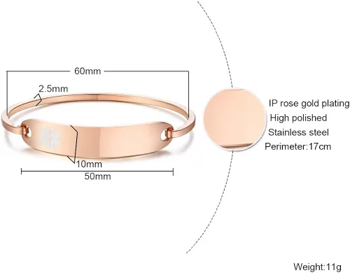 Miniatura 2 de VNOX Pulsera de acero inoxidable con grabado personalizado y alerta médica