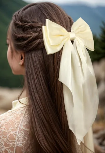 Miniatura 2 de Furling Pompoms Pinza para el Cabello Lazos para el Cabello, 2 piezas Lazos Grandes de Satén Beige/Negro para Mujeres y Niñas, Pasadores