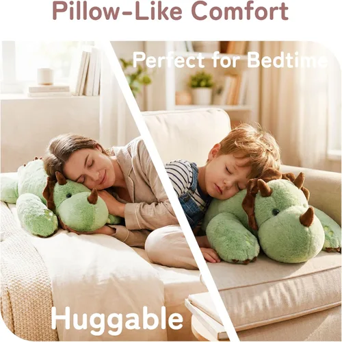 Miniatura 4 de Niuniu Daddy - Peluche con peso de dinosaurio verde de 24 pulgadas, almohada corporal grande para bebés, niñas o niños, juguete de felpa como regalo