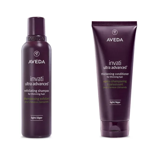 Aveda Invati Ultra Advanced Champú exfoliante y acondicionador espesante Light Duo | para tipos de cabello fino a medio adelgazamiento | cuero
