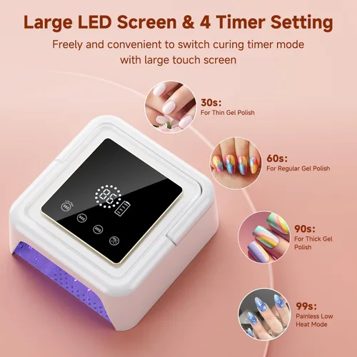 Miniatura 5 de Lámpara de uñas UV inalámbrica de 108 W, lámpara de uñas LED profesional con 36 cuentas y pantalla táctil, luz UV recargable para uñas de gel Blanco