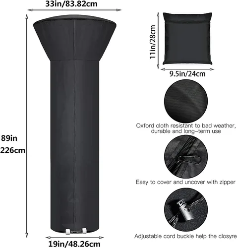 Miniatura 2 de 2 Pack de cubiertas para calentador de patio impermeables con cierre y bolsa de almacenamiento, cubierta para calentador al aire libre
