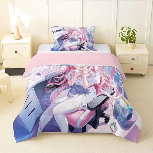 Miniatura 18 de Erosebridal Edredón de sirena azul para niñas, ropa de cama de unicornio lindo de 3 piezas para niños, juegos de ropa de cama y colecciones