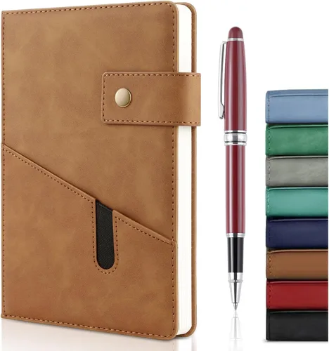 Miniatura 11 de Cuaderno de cuero A5 con bolígrafo, 200 páginas de tapa dura con bolsillo, diario de papel forrado grueso de 3.53 oz/m² para hombres y mujeres, gran