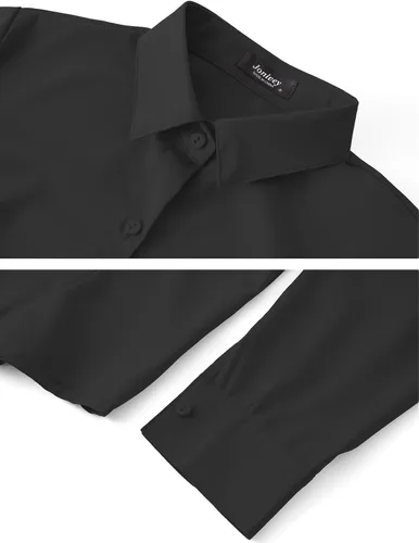Miniatura 5 de Jonivey - Camisa de vestir de manga larga elástica con botones para mujer, suave, sin arrugas, para trabajo, casual, negocios, oficina
