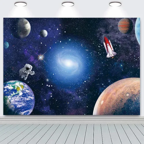 Miniatura 3 de Fondo de fotografía de astronauta espacial de 7 x 5 pies, galaxias cósmicas, estrellas, regalo para recién nacidos, fondo de fotografía, fondo