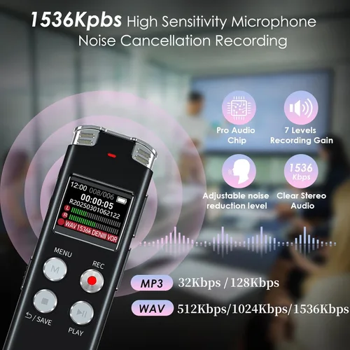 Miniatura 2 de Grabadora de Voz Digital de 64GB con Reproducción: Grabadoras Activadas por Voz para Conferencias, Reuniones, Entrevistas - EVISTR Dispositivo