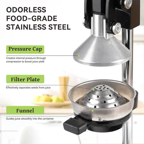 Miniatura 6 de Fyvva Exprimidor de hierro fundido, exprimidor manual extra grande, resistente, para limones, naranjas, granadas, pomelos y otras frutas, exprimidor