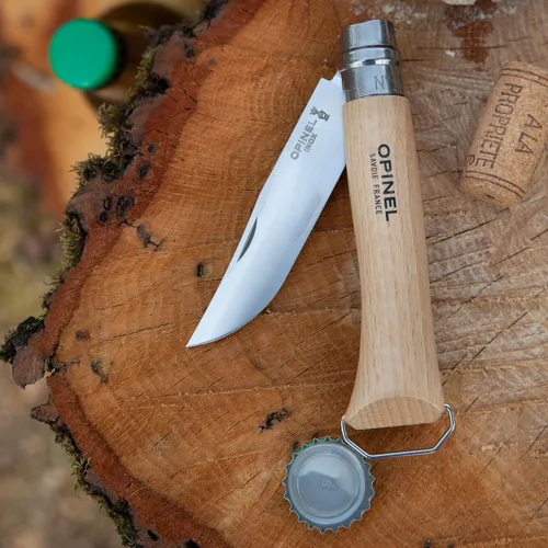 Miniatura 9 de Opinel Sacacorchos de acero inoxidable No. 10, cuchillo plegable para vino y queso, sacacorchos integrado + abridor de botellas, mango de madera