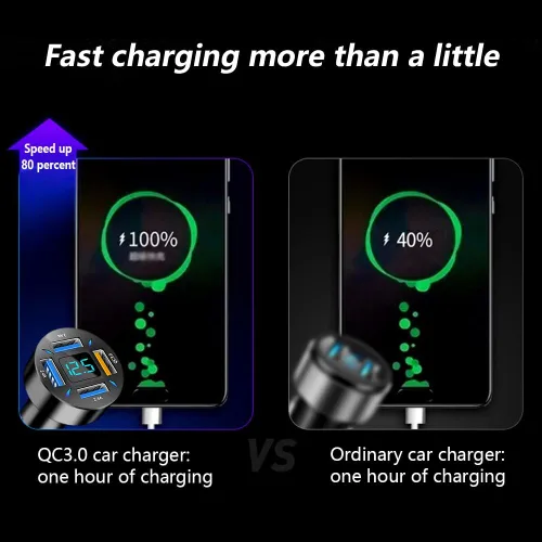 Miniatura 3 de Cargador de coche USB rápido de 66 W con voltímetro pantalla de luz LED, adaptador de cargador de coche compatible con iPhone 1pcs negro