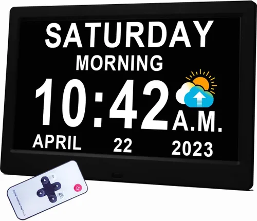 【Actualizado】Reloj digital grande de 11.5 pulgadas con día y fecha de conversación por voz para personas mayores, 19 alarmas y recordatorios