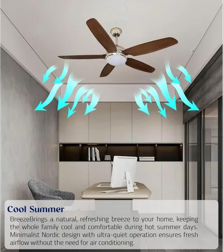 Miniatura 2 de Ventilador de techo de 52 pulgadas con luces y control remoto, moderno ventilador de techo de madera con motor de CC silencioso, 5 cuchillas