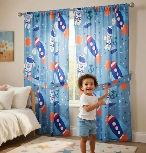 Miniatura 5 de Cortinas de sirena para dormitorio de niñas con caballitos de mar y estrella de mar; 4 cortinas temáticas de sirena para niños con 2 paneles de 82 x