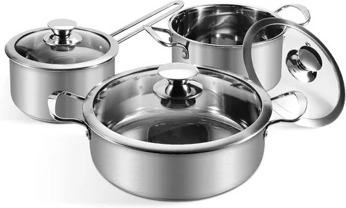 Juego de 6 piezas de ollas y sartenes, juego de ollas de acero inoxidable, juego de utensilios de cocina antiadherentes, juego de ollas de inducción