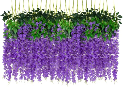 Miniatura 12 de Paquete de 12 flores colgantes de glicina artificial, guirnalda de flores de glicina falsas, enredaderas de seda, decoración de ratán para el hogar