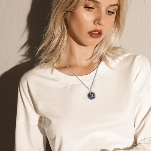 Miniatura 622 de Collar con colgante de plata de ley 925 con medalla de San Patrón, joyería religiosa para hombres y mujeres, con cadena de acero inoxidable 316L