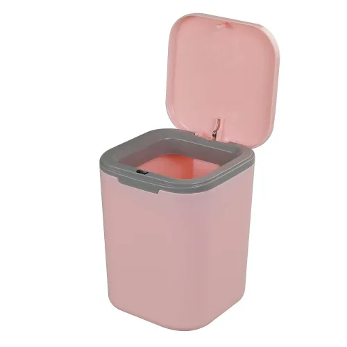 Miniatura 10 de Cubo de basura pequeño de 0.5 galones para encimera, cesta de basura de escritorio pequeña, color negro Mini basurero de escritorio con botón