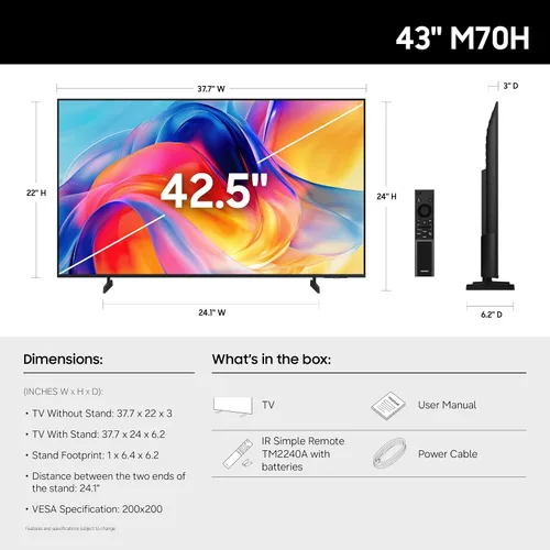 Miniatura 2 de Samsung Smart TV Samsung Vision AI Companion de 43 pulgadas Class Mini LED M70H Series (modelo 2026, 43M70H) Procesador LED 4K, color de espectro