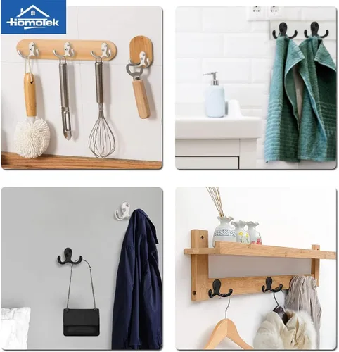 Miniatura 6 de HOMOTEK Paquete de 10 ganchos resistentes para colgar abrigos, montados en la pared, doble punta (izquierda y derecha) a prueba de óxido, accesorios