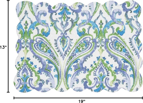 Miniatura 9 de C&F Home Juliet - Juego de 6 manteles individuales rectangulares acolchados reversibles con patrón de cachemira azul, verde y blanco