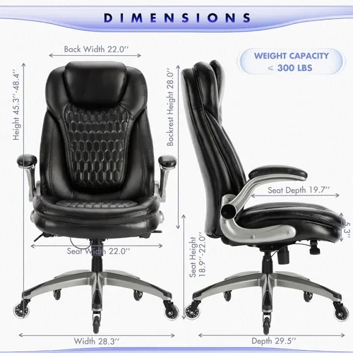 Miniatura 3 de Silla de oficina ejecutiva, silla ergonómica de escritorio para computadora, silla de cuero con respaldo alto con brazos abatibles acolchados, silla