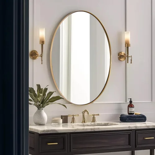 Miniatura 9 de Espejos ovalados dorados de ANDY STAR para baño, espejo de pared ovalado con marco de acero inoxidable cepillado de oro de 24x32 pulgadas, espejo