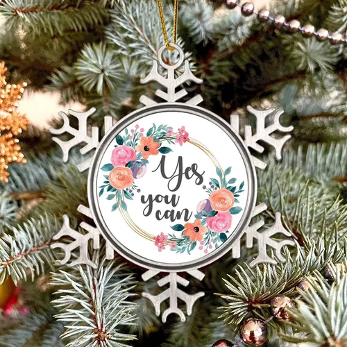 Miniatura 5 de Adorno con texto en inglés «Love Saying», corona floral con texto en inglés «Yes You Can», adorno de Navidad de copo de nieve para decoración
