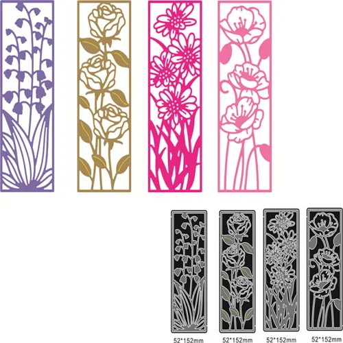 Miniatura 2 de 4 piezas de plantillas de fondo con forma de flor, plantillas de recorte de metal 3D, plantillas de flores rectangulares, hojas en relieve