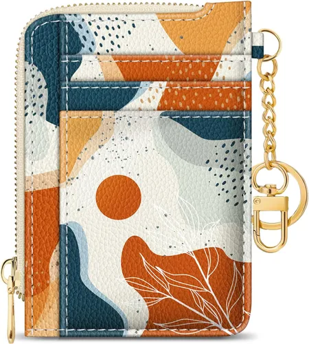 GIANCOMICS Cartera delgada con tarjetero para mujer, funda pequeña con bloqueo Rfid, llavero de bolsillo delgado con cremallera curvada, tarjetero