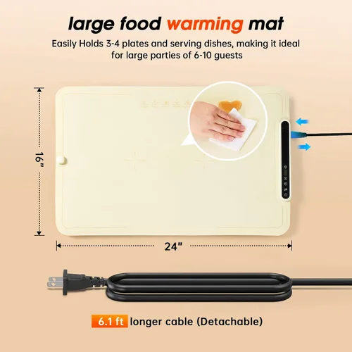 Miniatura 4 de Tapete de calentamiento para alimentos extra grande: bandejas de calentamiento eléctricas de 24 x 16 pulgadas para fiestas de bufets, calentadores
