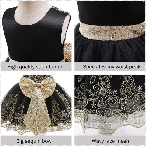 Miniatura 5 de LZH - Vestido de encaje con volantes y tocados para bebés, vestidos de flores con lazo para fiestas y bodas
