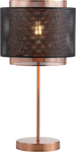 JONATHAN Y Lámpara de mesa de cobre y metal negro de 19.7 pulgadas, moderna lámpara de escritorio industrial de doble malla para dormitorio, sala de