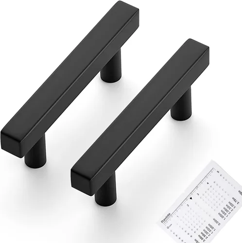 Ravinte - Paquete de 5 tiradores de gabinete negro mate de 2.5 pulgadas, tiradores de cocina para gabinetes con plantilla de montaje, longitud total