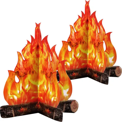 Miniatura 8 de Boao 2 juegos de fuego falso, llama falsa, decoración de campamento, pieza central de fogata de cartón 3D, llamas artificiales, decoración de fiesta