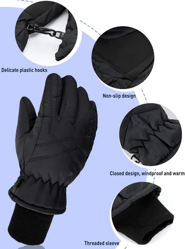 Miniatura 4 de SATINIOR 2 pares de guantes impermeables para niños, guantes de nieve cálidos para invierno, guantes de esquí para niños y niñas, resistentes al