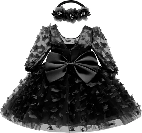 KLFFLGID Vestido de mariposa con lentejuelas y lazo para bebé niña pequeña, tutú de flores para boda, fiesta de cumpleaños