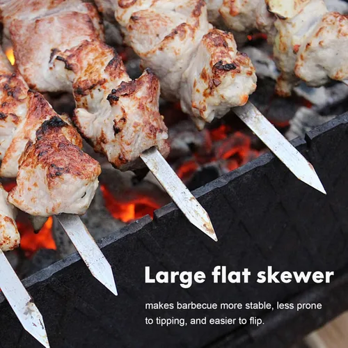 Miniatura 6 de Pinchos de barbacoa de acero inoxidable con mango de madera para carne, camarones, pollo, verduras