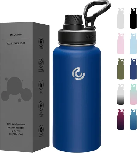 Miniatura 10 de Botella de agua deportiva de 40 onzas, botella de agua aislada con asa, acero inoxidable, simple y moderna, adecuada para viajes, escuela, niño