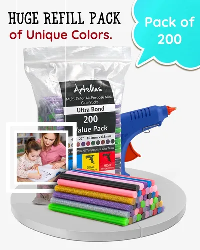 Miniatura 2 de Paquete de 200 barras de pegamento caliente de color. Pistola de pegamento de varios colores. Mini adhesivos para derretir en caliente