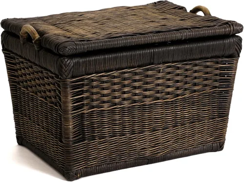 Miniatura 4 de The Basket Lady Cesta de almacenamiento de mimbre con tapa elevable, grande, 24.5 pulgadas de largo x 18 pulgadas de ancho x 17.5 pulgadas de alto