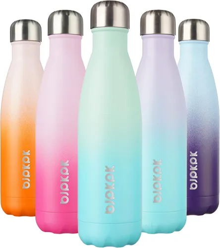 Miniatura 97 de BJPKPK Botellas de agua de acero inoxidable con aislamiento de 17 onzas, mantiene el frío y el calor, brillante oro rosa Oro rosa brillante