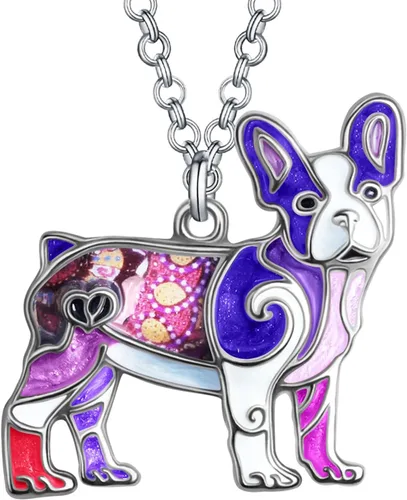 BONSNY Collar de Bulldog Francés con diamantes de imitación esmaltados, diseño original para mujeres y niños
