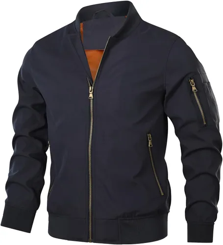 Miniatura 7 de HOOD CREW Chaqueta bomber para hombre, ligera, casual, elegante, para primavera, otoño, cortavientos, con cremallera, con bolsillos
