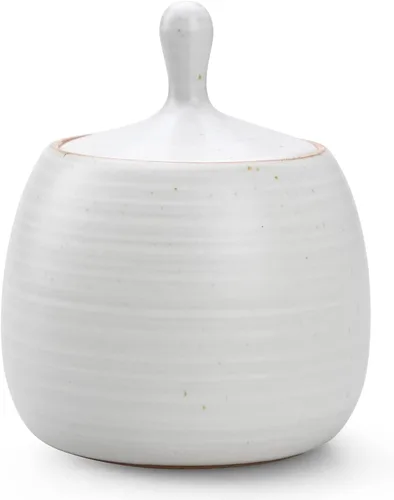 Recipientes de cocina retro, tarro de almacenamiento de alimentos de cerámica de forma redonda con tapa hermética de silicona para té, café, nueces,