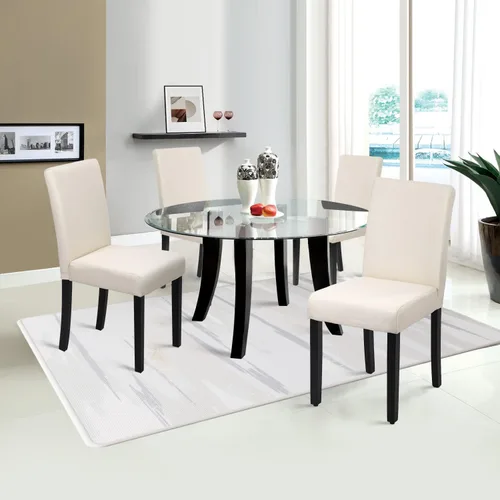 Miniatura 2 de Sillas de comedor de estilo urbano, de piel y con patas de madera maciza, 76.2 cm, 4