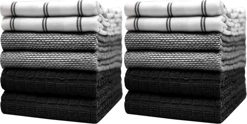 Miniatura 39 de Toallas de cocina premium (20"x 28", paquete de 6) Toallas de plato grandes de algodón Juego de textiles de cocina planos y de rizo altamente