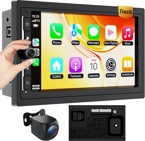 Haudio - Radio de doble DIN para automóvil con CarPlay inalámbrico y Android Auto, pantalla táctil de 7 pulgadas, estéreo para automóvil, navegación