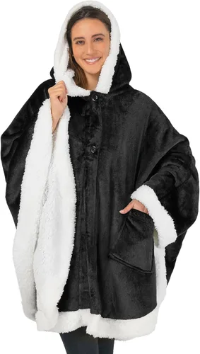 PAVILIA Hooded Blanket Poncho for Women, Sherpa Shawl Wrap with Hood, Cozy Warm Wearable Throw with Pockets, Gift for Mom